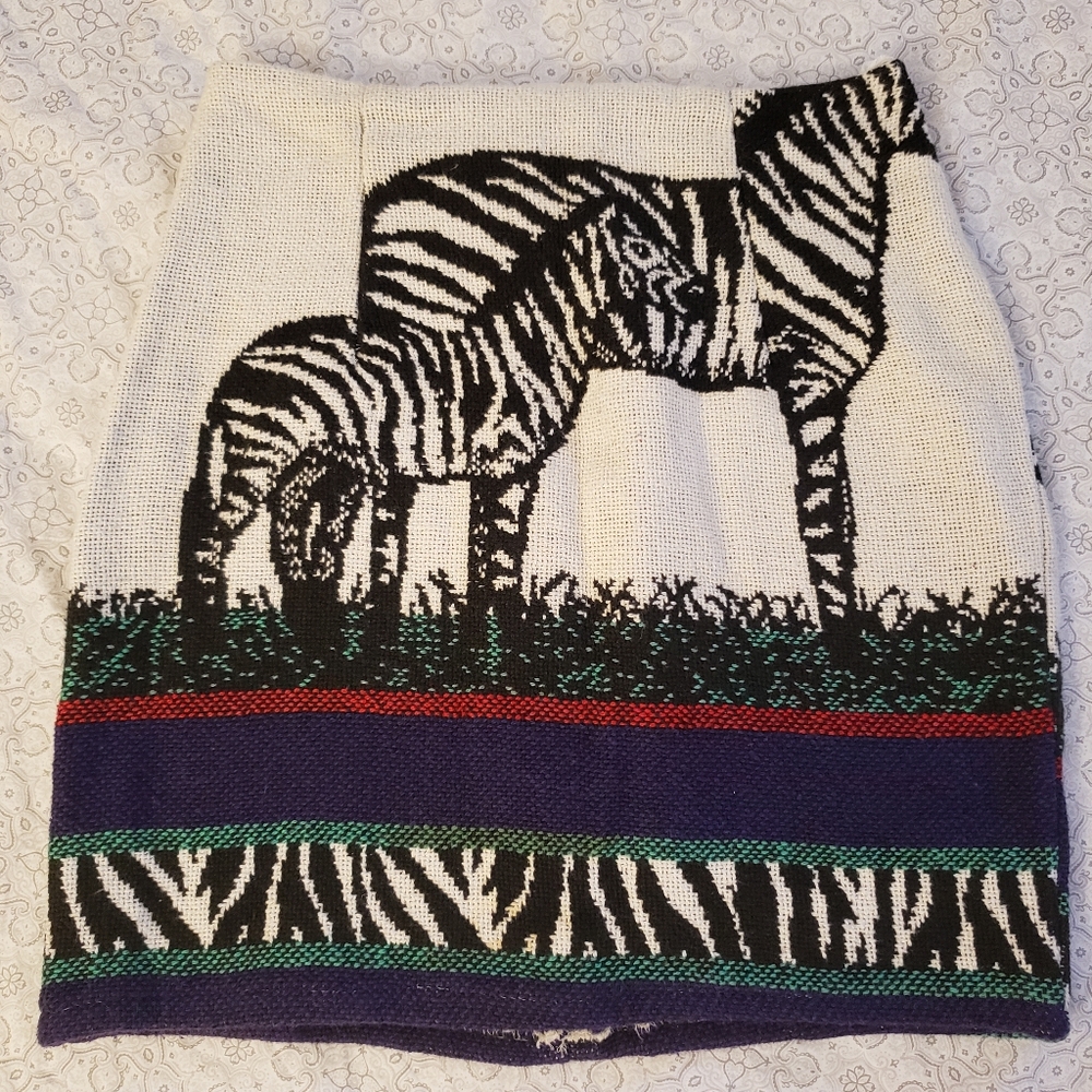 Zebra Print Knit Skirt - Black, White, Green